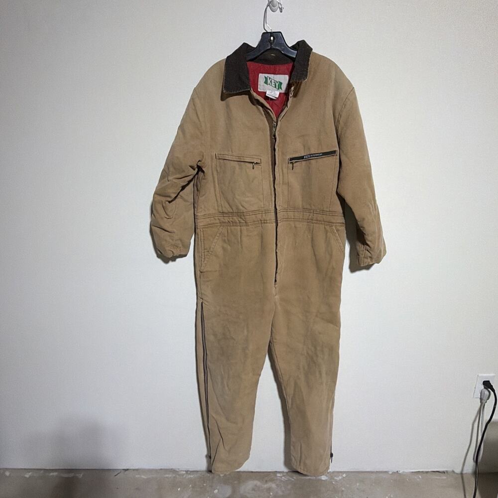 Vintage Key Outerwear Insulated Coveralls Large Short Brown‎ Corduroy Collar